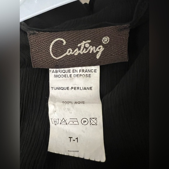 Vintage Black Sheer silk Tunic with Beaded Detail made in France Sz S - Picture 7 of 9